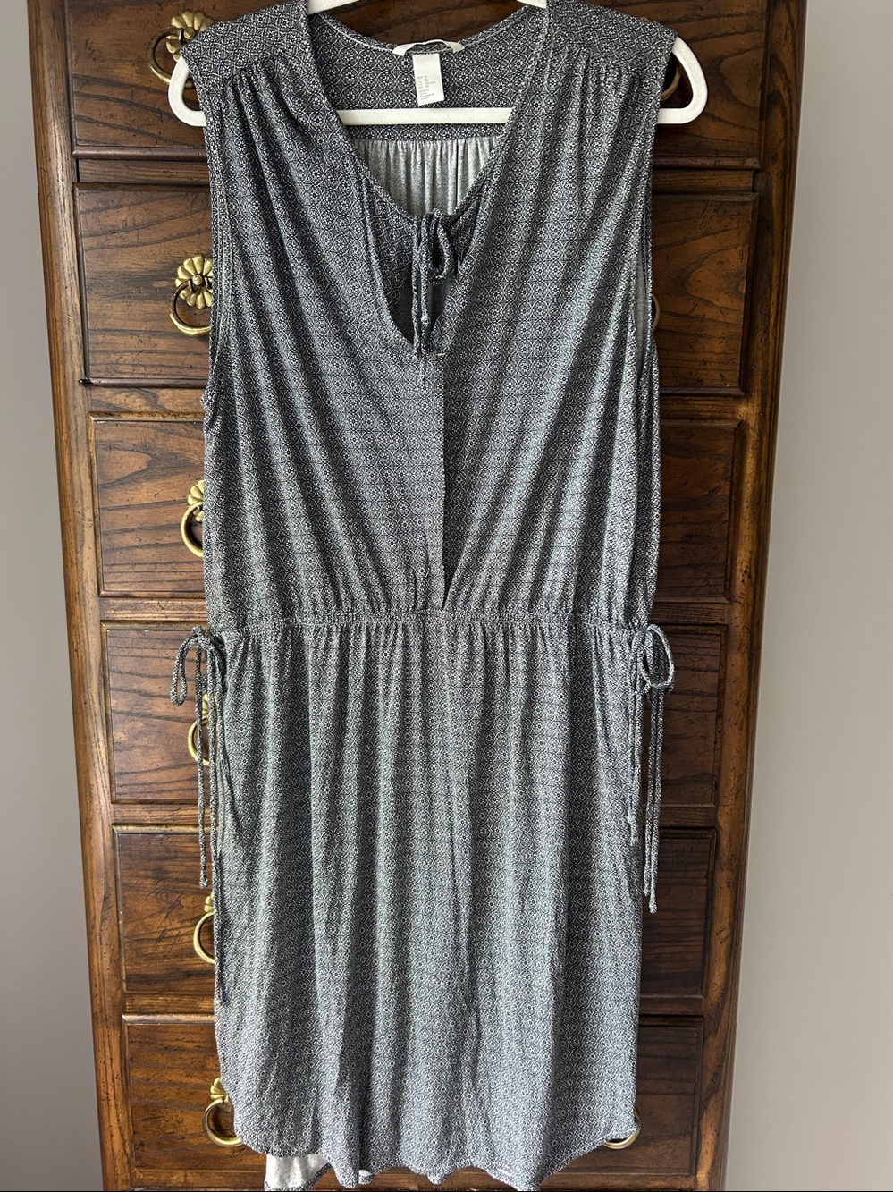 H&M Charcoal Gray Sleeveless Knit Midi Dress with Tie Neck, Size XL